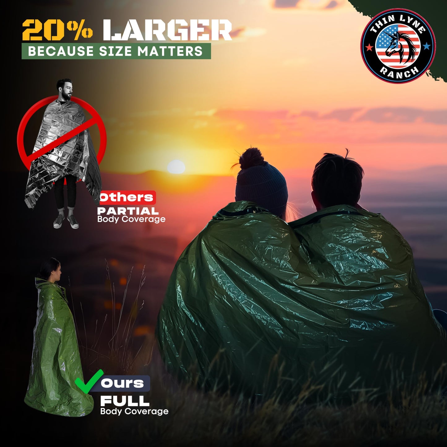 ThinLyneRanch Ultra-Large Emergency Sleeping Bag for Survival - Hypothermia Prevention & Shelter - Multi-Person Bivvy Sack - Ideal Survival Gear, Emergency Bivy Camping Essentials - Compact & Durable