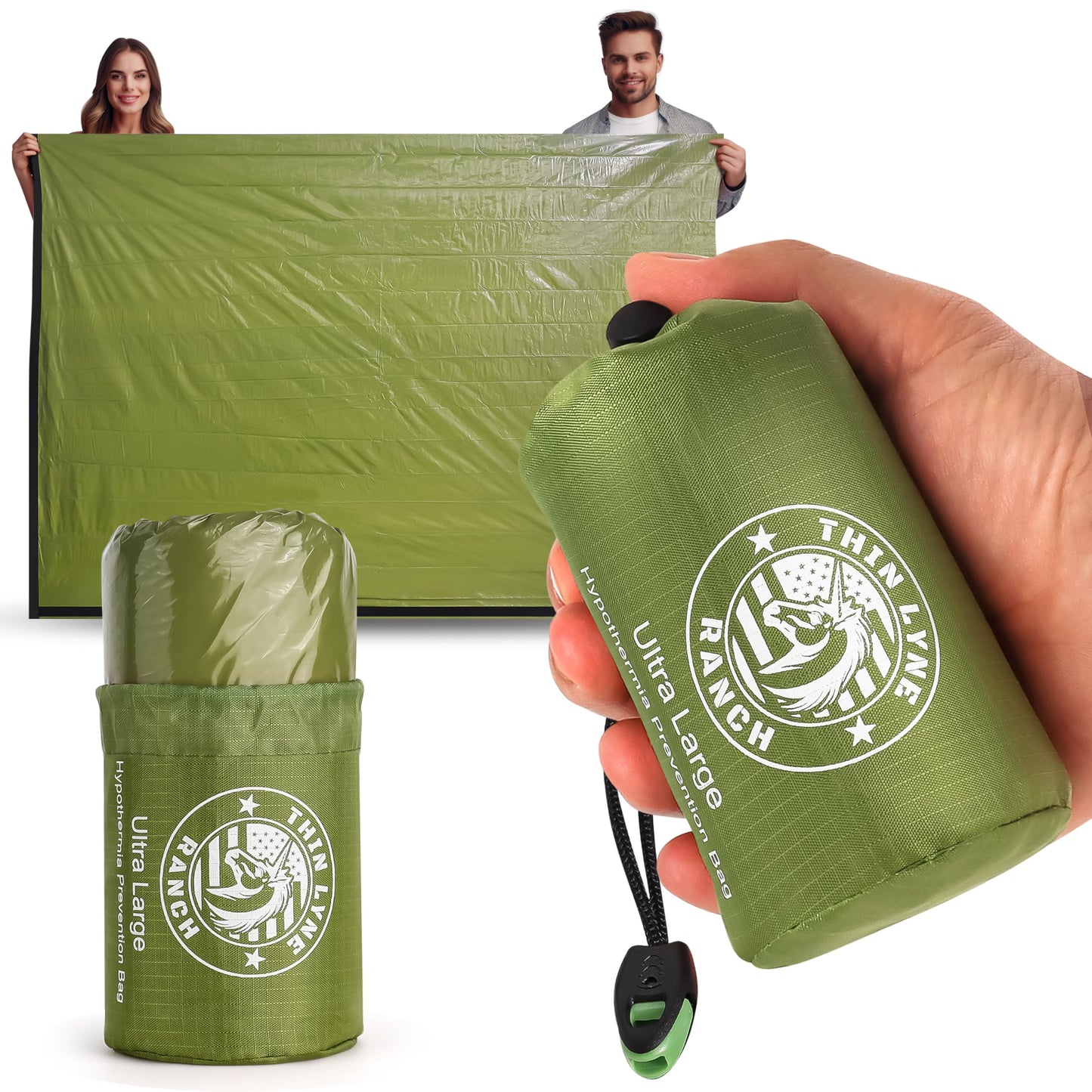 ThinLyneRanch Ultra-Large Emergency Sleeping Bag for Survival - Hypothermia Prevention & Shelter - Multi-Person Bivvy Sack - Ideal Survival Gear, Emergency Bivy Camping Essentials - Compact & Durable