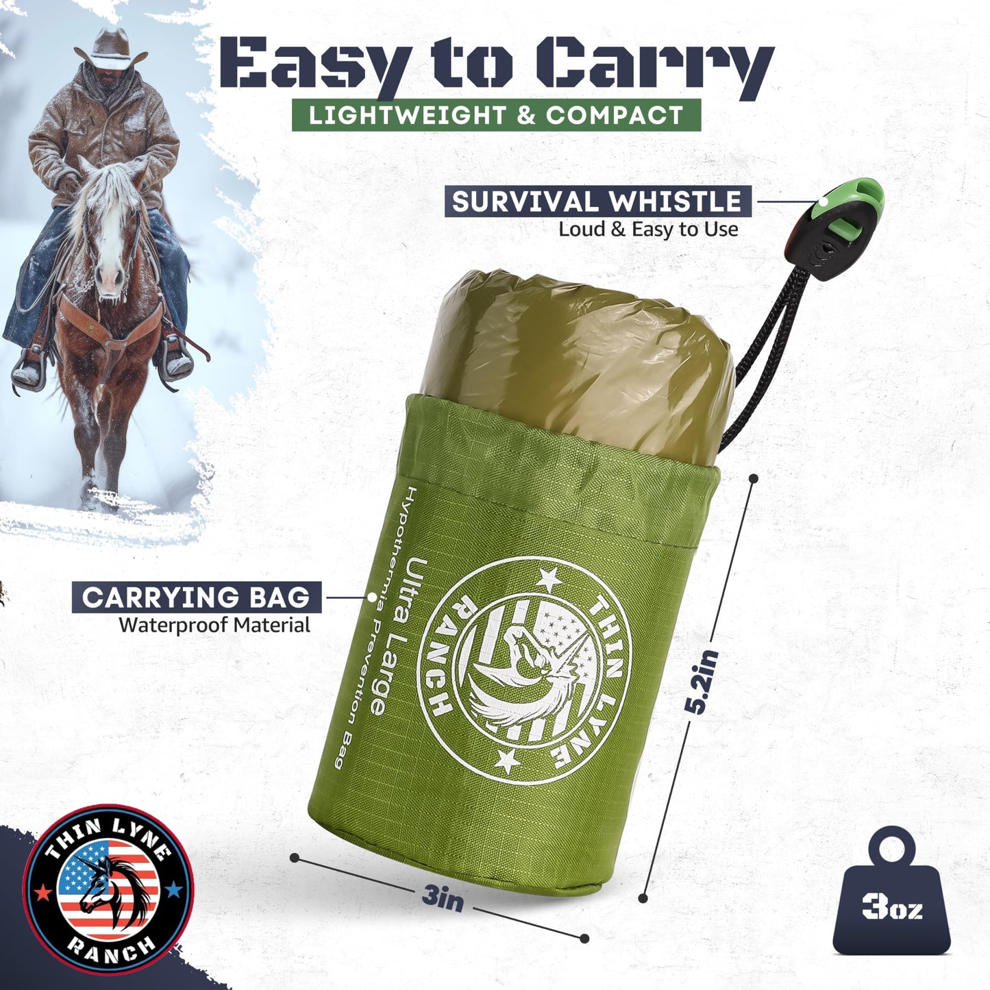 ThinLyneRanch Ultra-Large Emergency Sleeping Bag for Survival - Hypothermia Prevention & Shelter - Multi-Person Bivvy Sack - Ideal Survival Gear, Emergency Bivy Camping Essentials - Compact & Durable