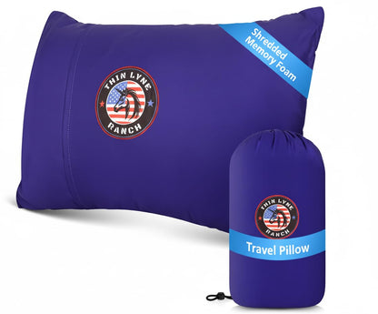 ThinLyneRanch Therapeutic Camping Travel Pillow – Shredded Small Memory Foam Pillow for Deployments, Airplanes, and Car Trips – Ideal Size for Sleeping, Backpacking, Portable Camp Gear - Blurple Color