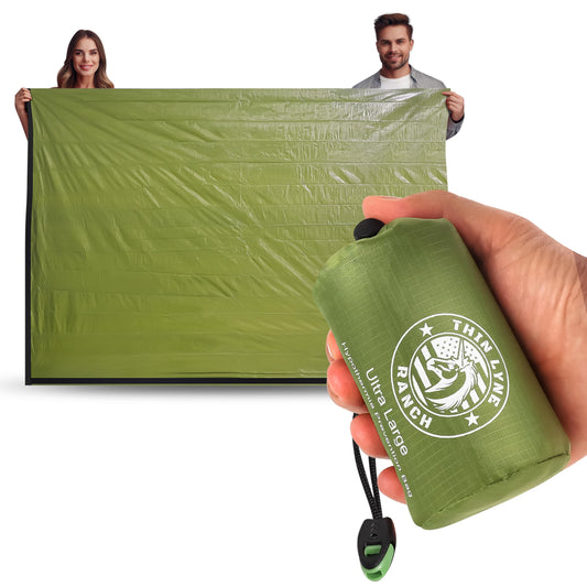 ThinLyneRanch Ultra-Large Waterproof Emergency Sleeping Bag for Survival - Hypothermia Prevention & Shelter - Multi-Person Bivvy Sack - Ideal Survival Gear, Emergency Bivy Camping Essentials (Green)