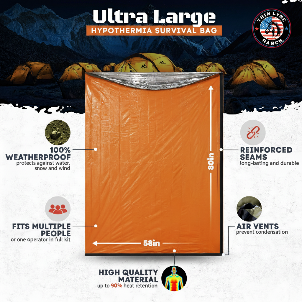 ThinLyneRanch® Ultra Large Hypothermia Survival Sleeping Bag (For When Things Go Sideways)