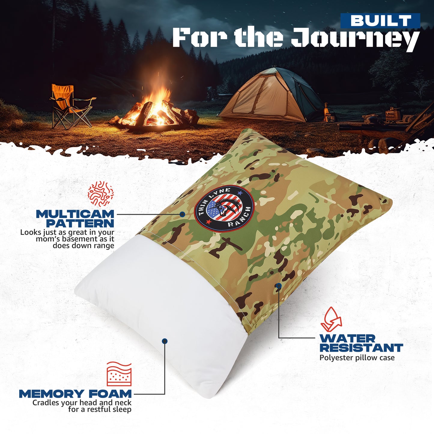 Therapeutic Camping Travel Pillow - Shredded Memory Foam Small Pillow for Deployments, Airplanes, Car Trips - Ideal Travel Size Pillow for Sleeping, Backpacking, and Portable Camp Gear